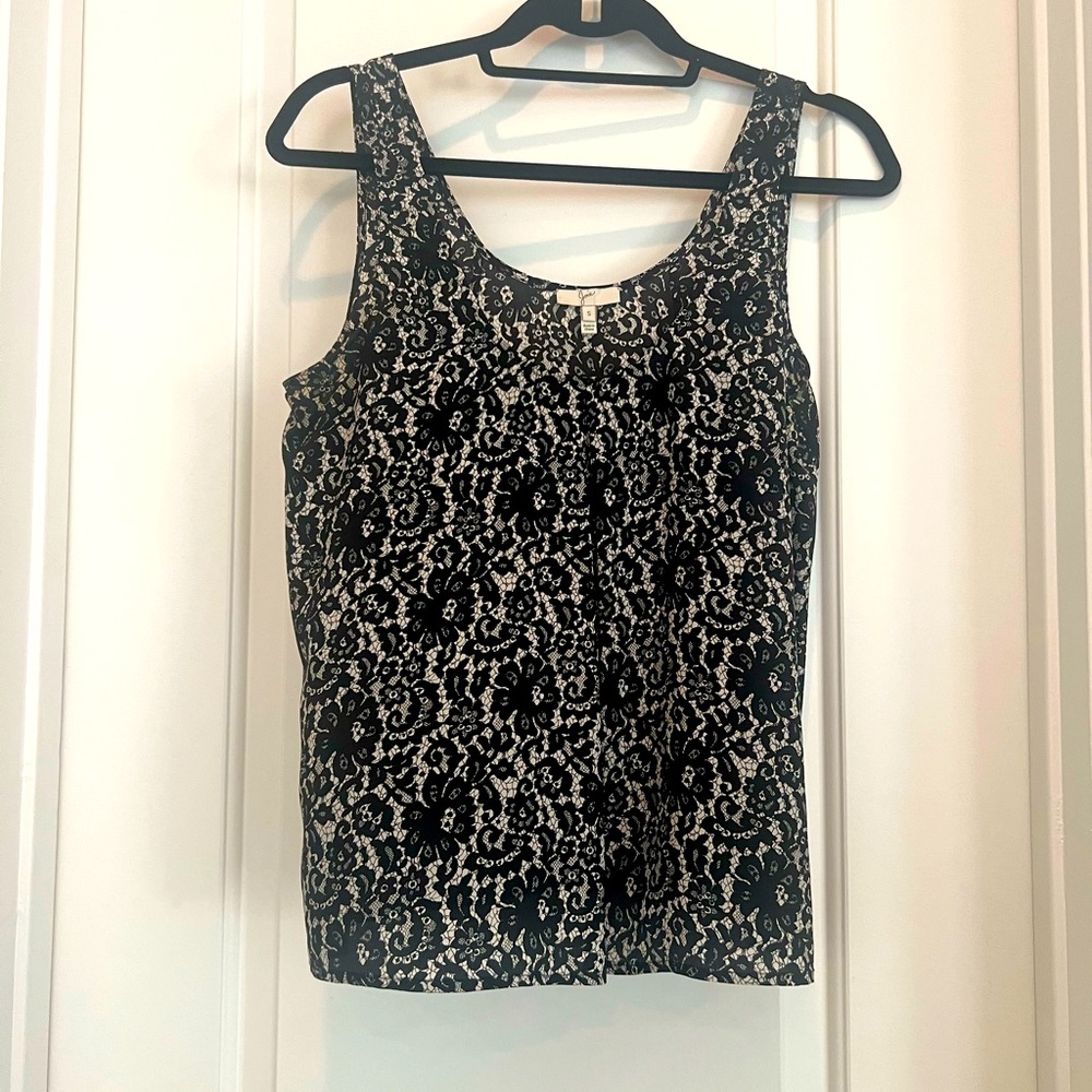 Joie 100% silk tank top in black lace pattern